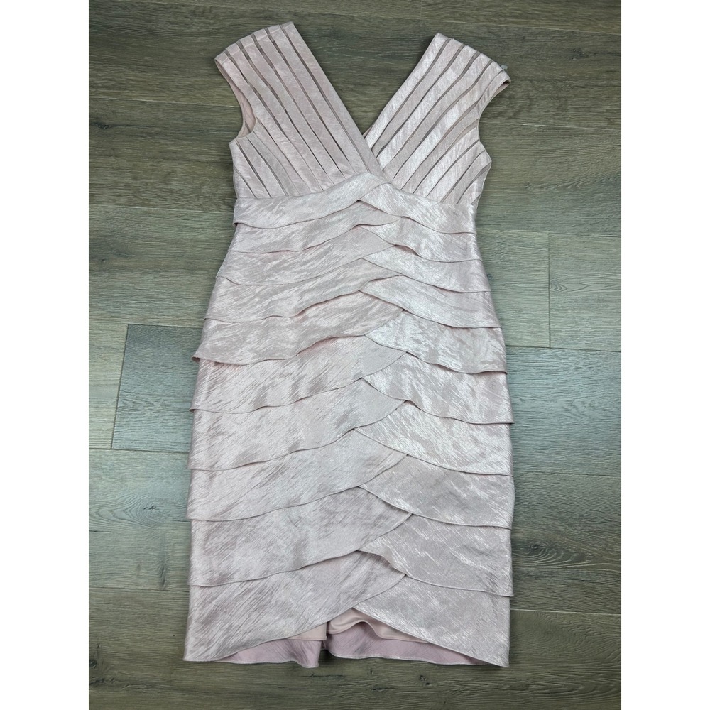 Adrianna Papell Metallic Blush Pink Tiered Ruffle Cocktail Dress Size 10